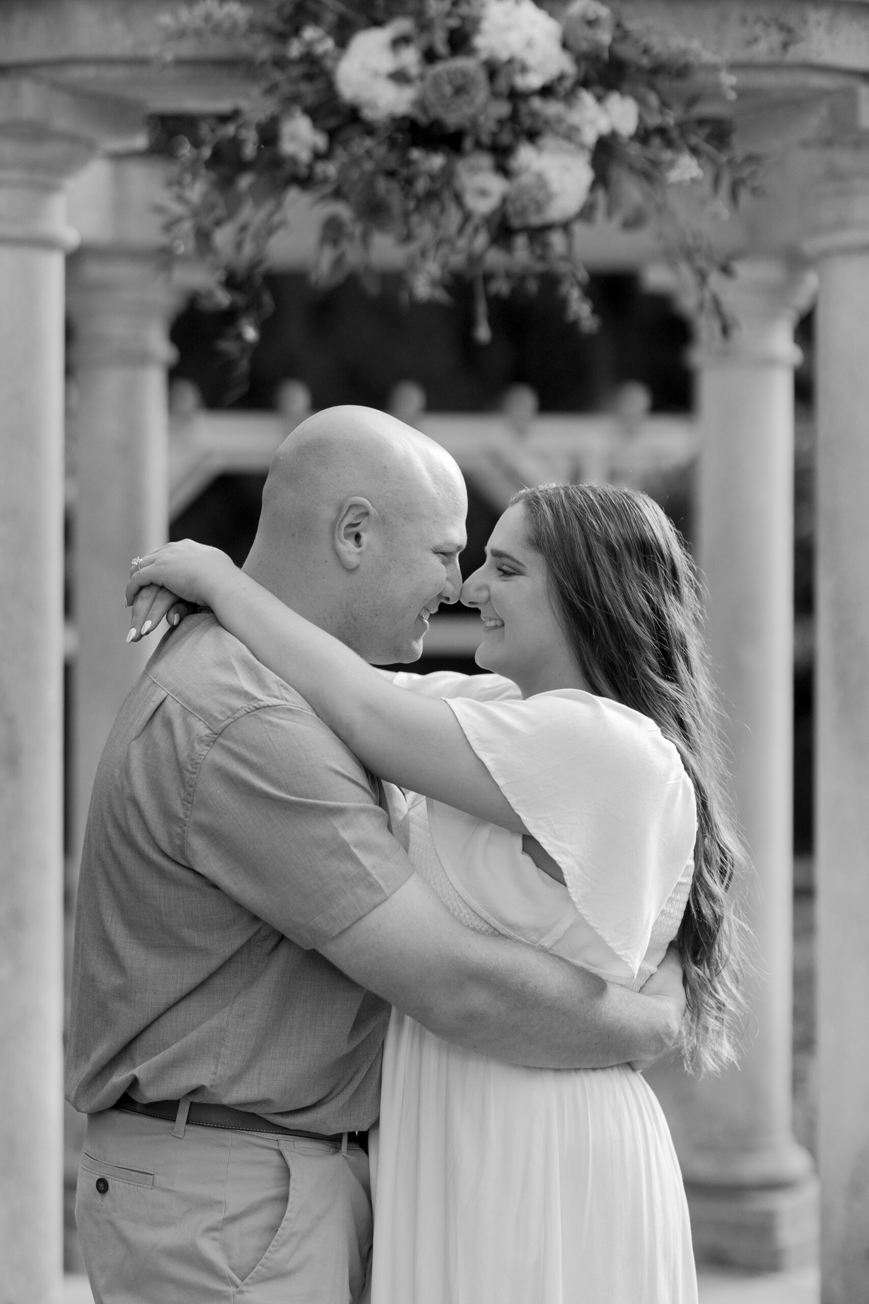 Black and White couple photo in front of gazebo