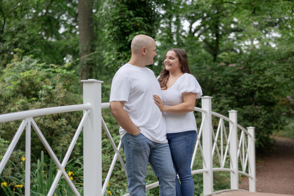 Sayen House and Gardens couple photos on bridge