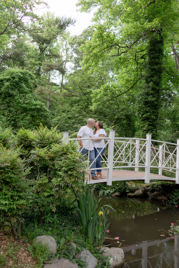 Sayen House and Gardens couple photos on bridge