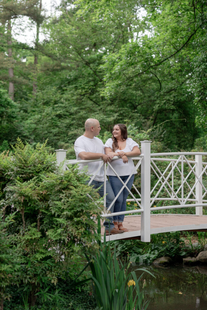 Sayen House and Gardens couple photos on bridge