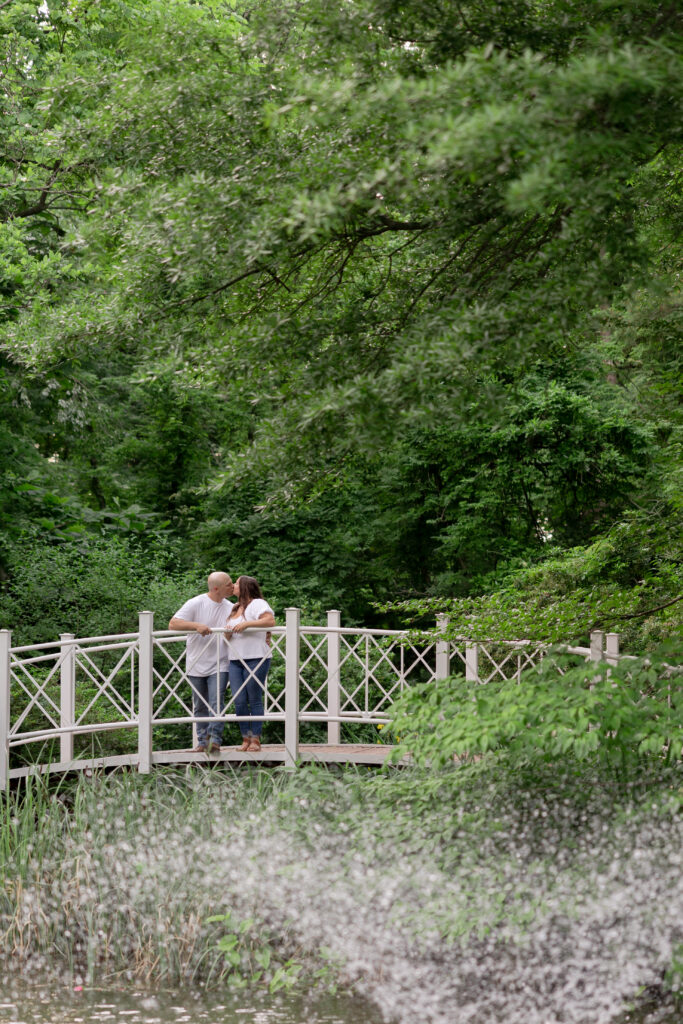 Sayen House and Gardens couple photos on bridge