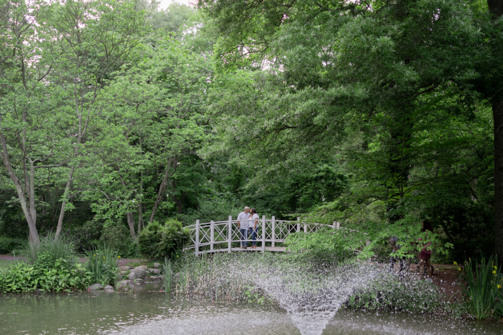 Sayen House and Gardens couple photos on bridge