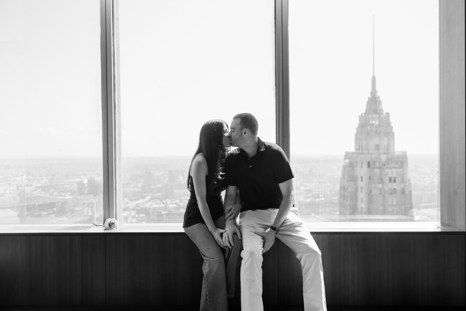 Black and white engagement photos at Manhatta, NYC