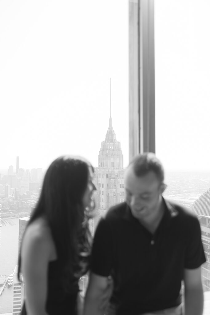 Black and white engagement photos at Manhatta, NYC