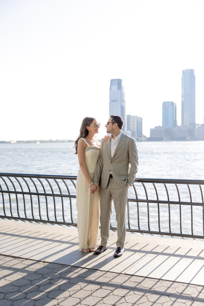 NYC engagement session in Tribeca with summer engagement outfit 
