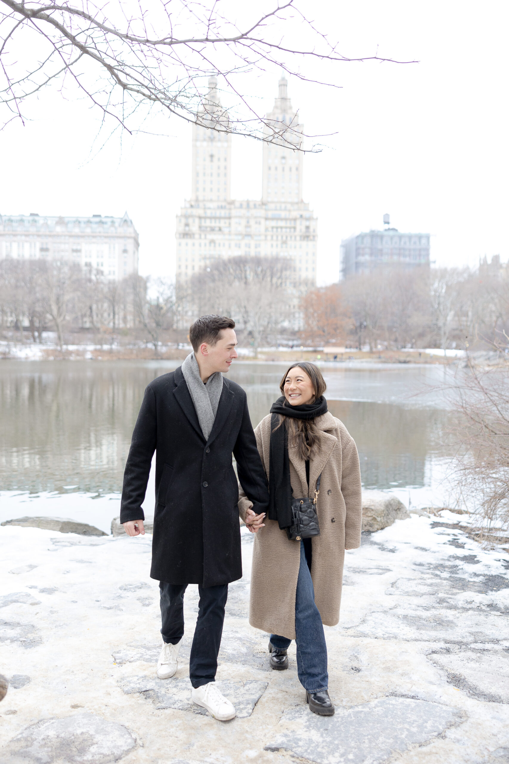 Manhattan engagement on winter day in NYC