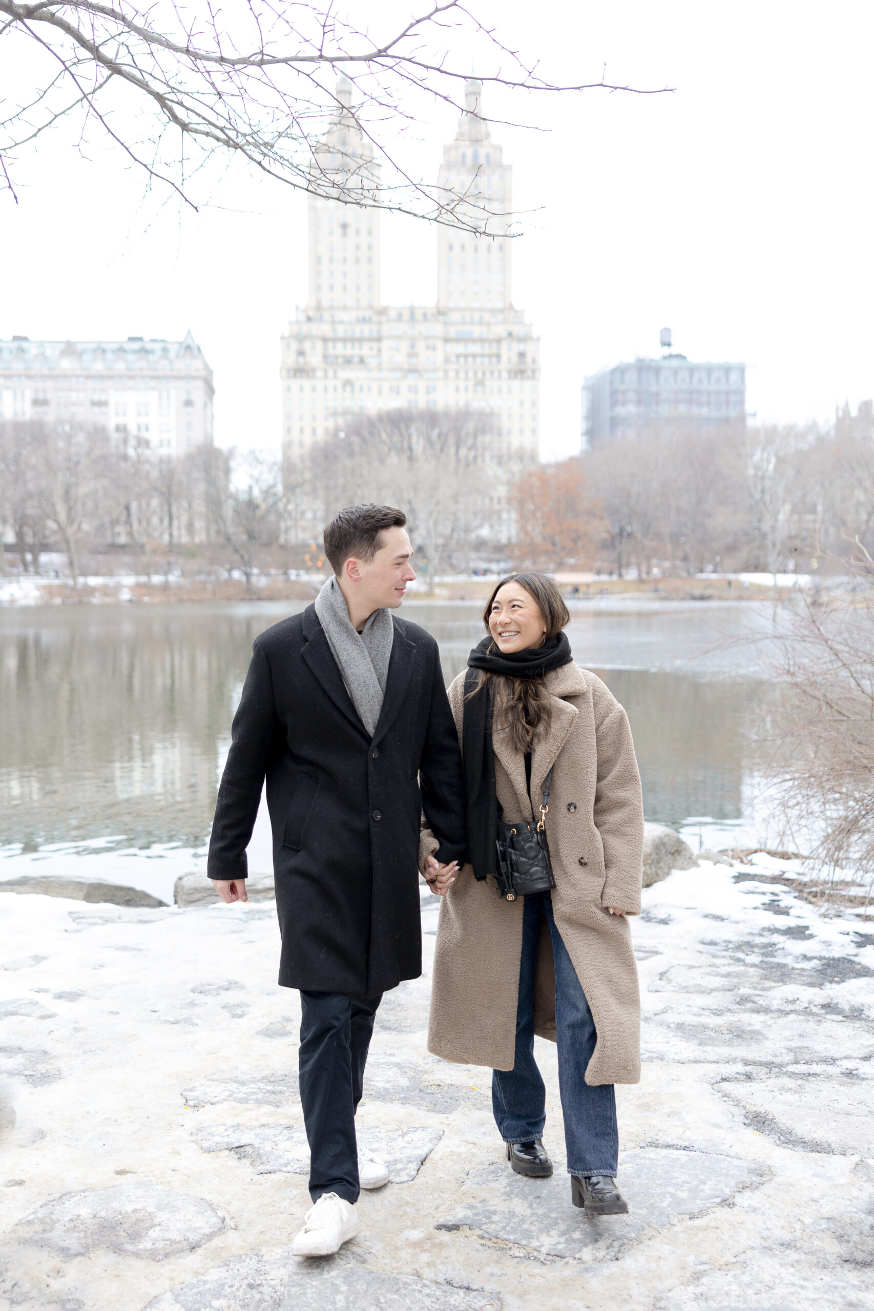 Romantic Winter Engagement with Wool Jacket and scarf