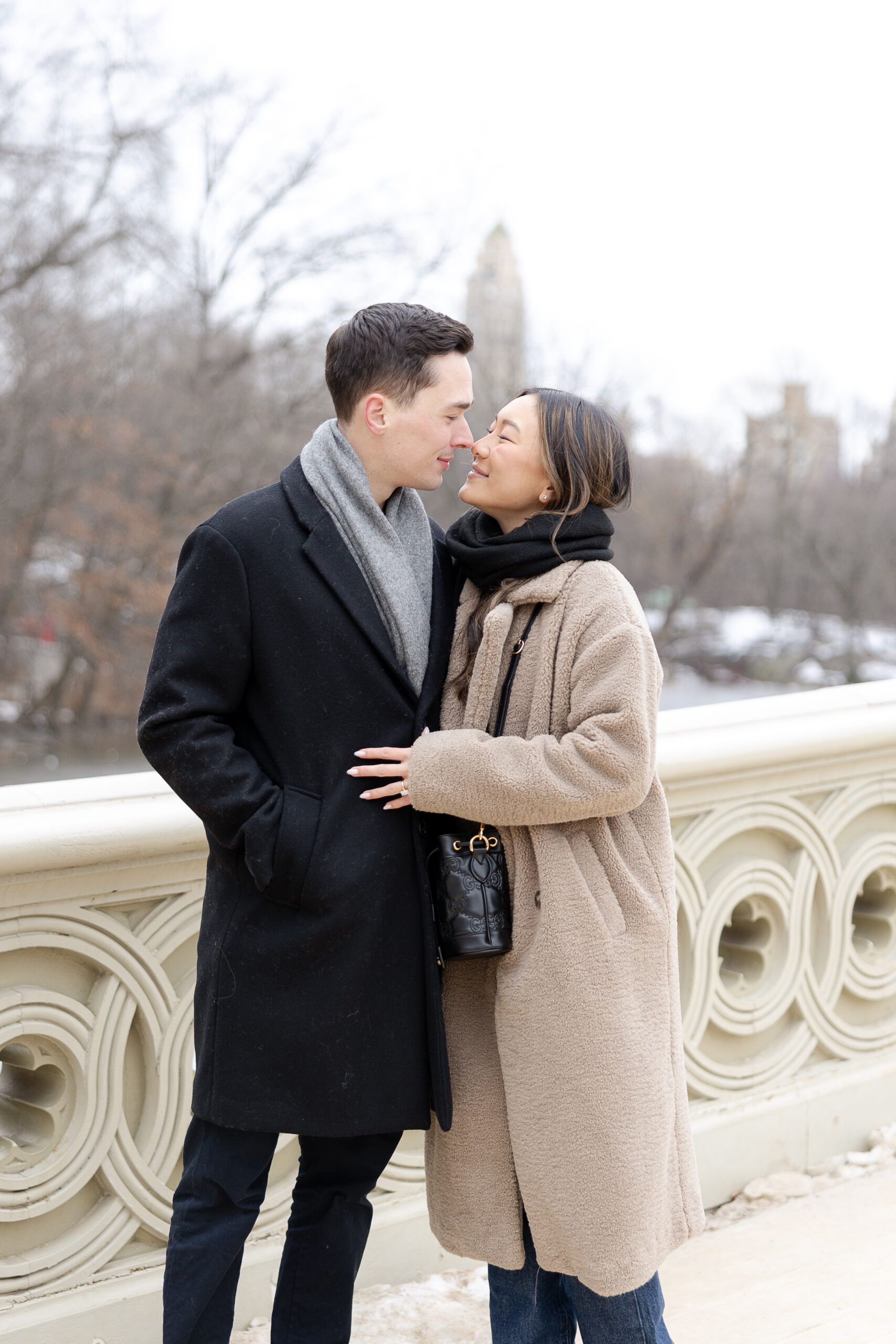 Romantic Winter Engagement with Wool Jacket and scarf