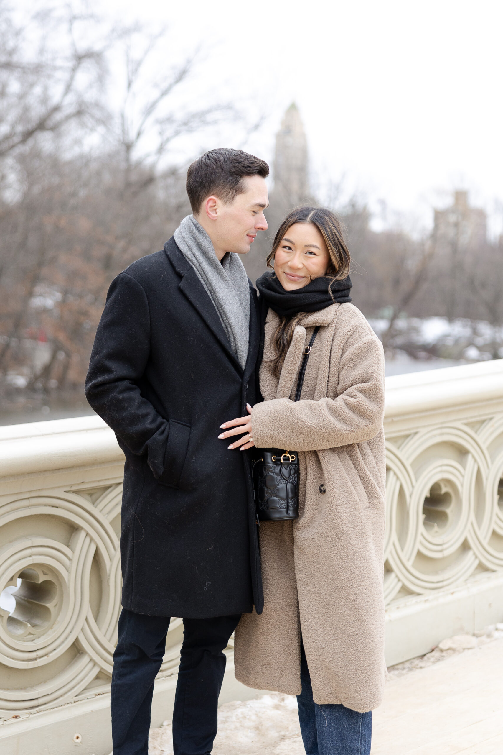 Romantic Winter Engagement with Wool Jacket
