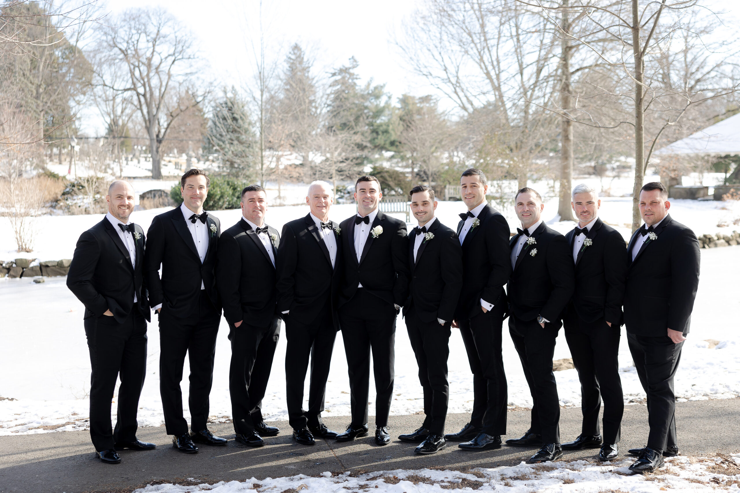 Groom and groomsmen at Binney Park, CT