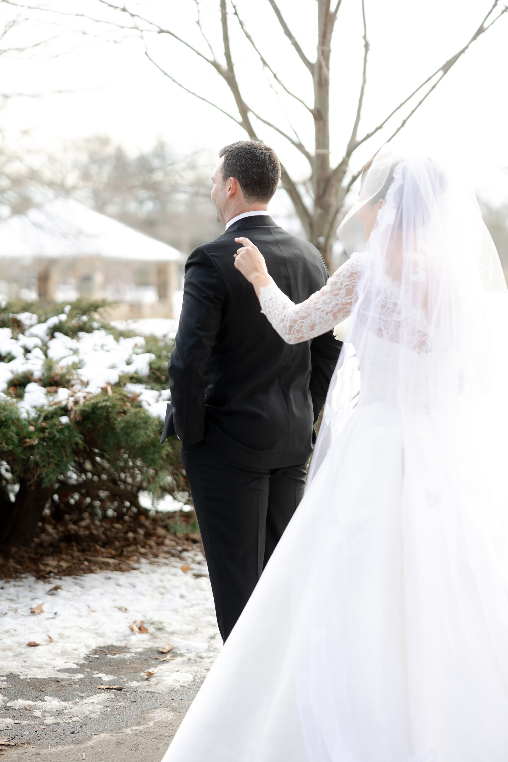 Binney Park first look moment with bride and groom