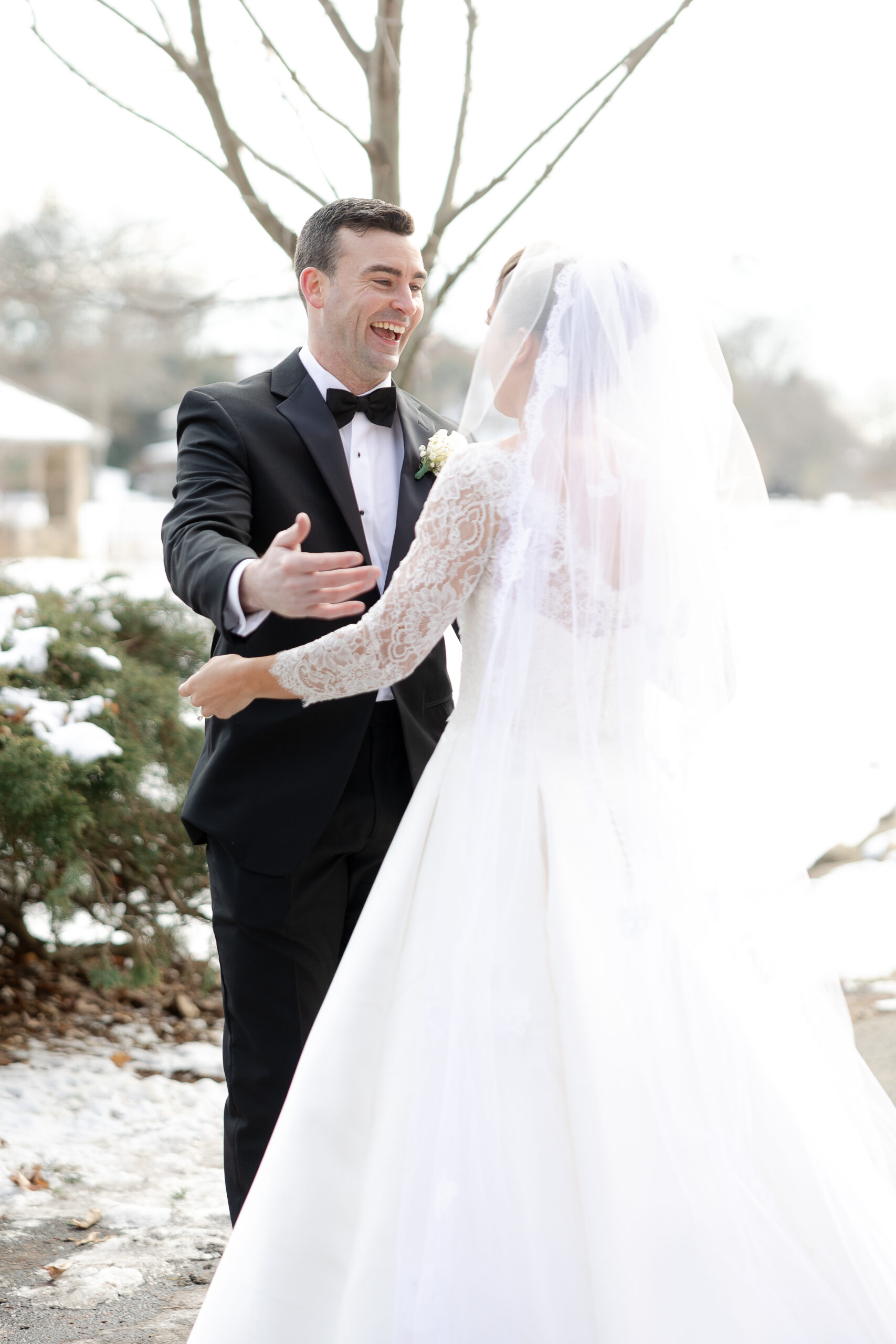 Binney Park first look moment with bride and groom