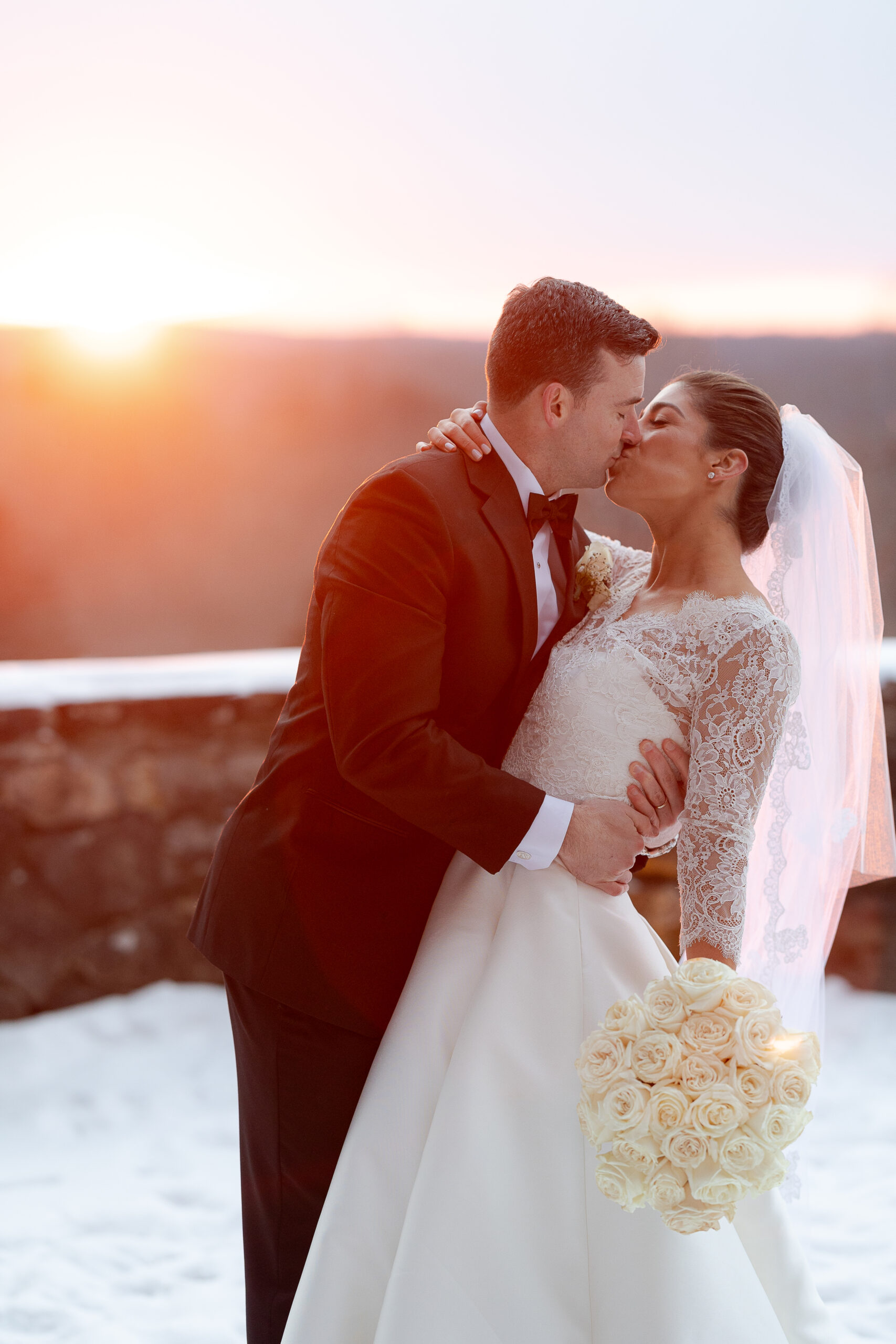 Le Chateau winter sunset wedding portraits