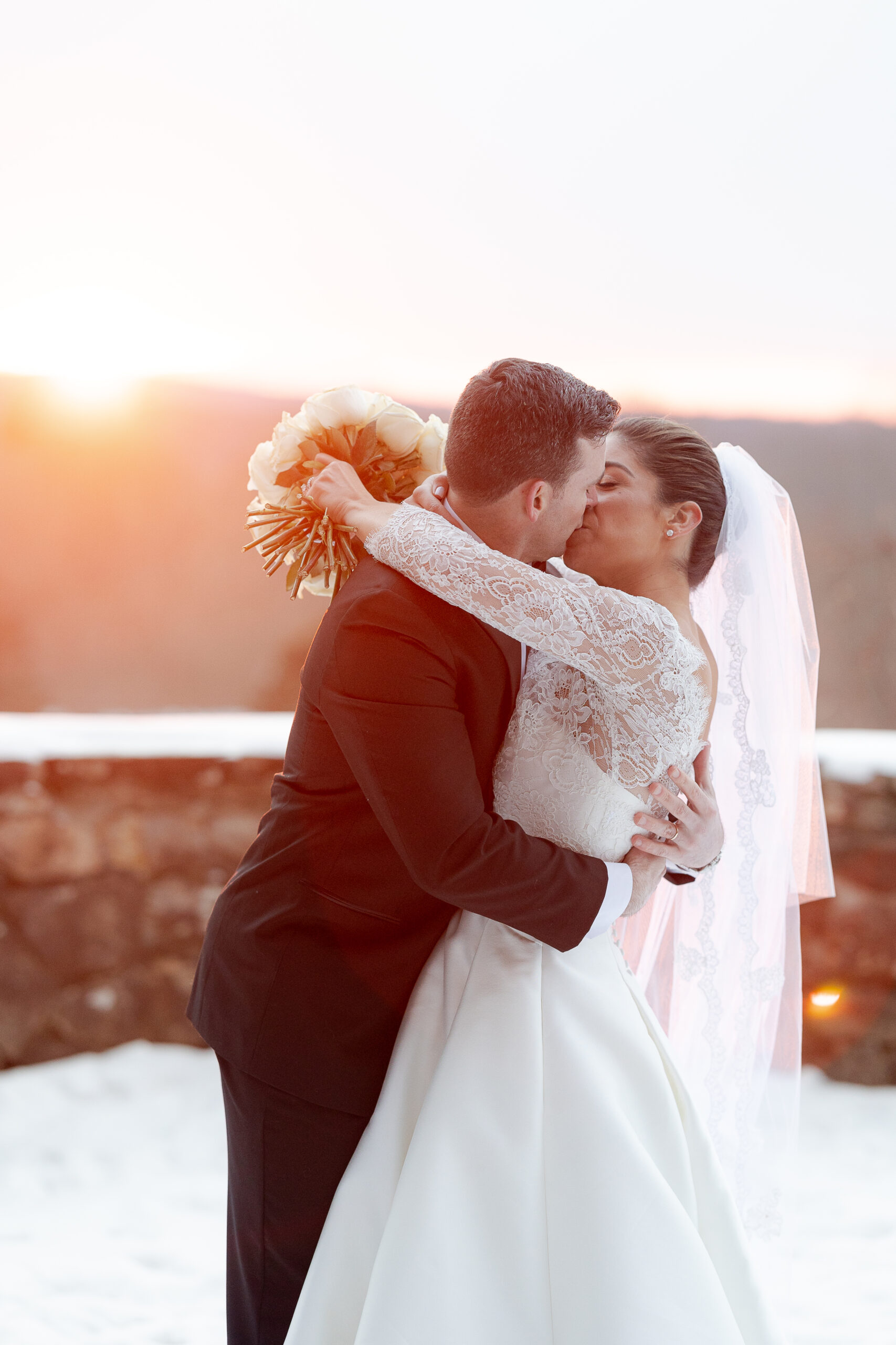 Le Chateau winter sunset wedding portraits