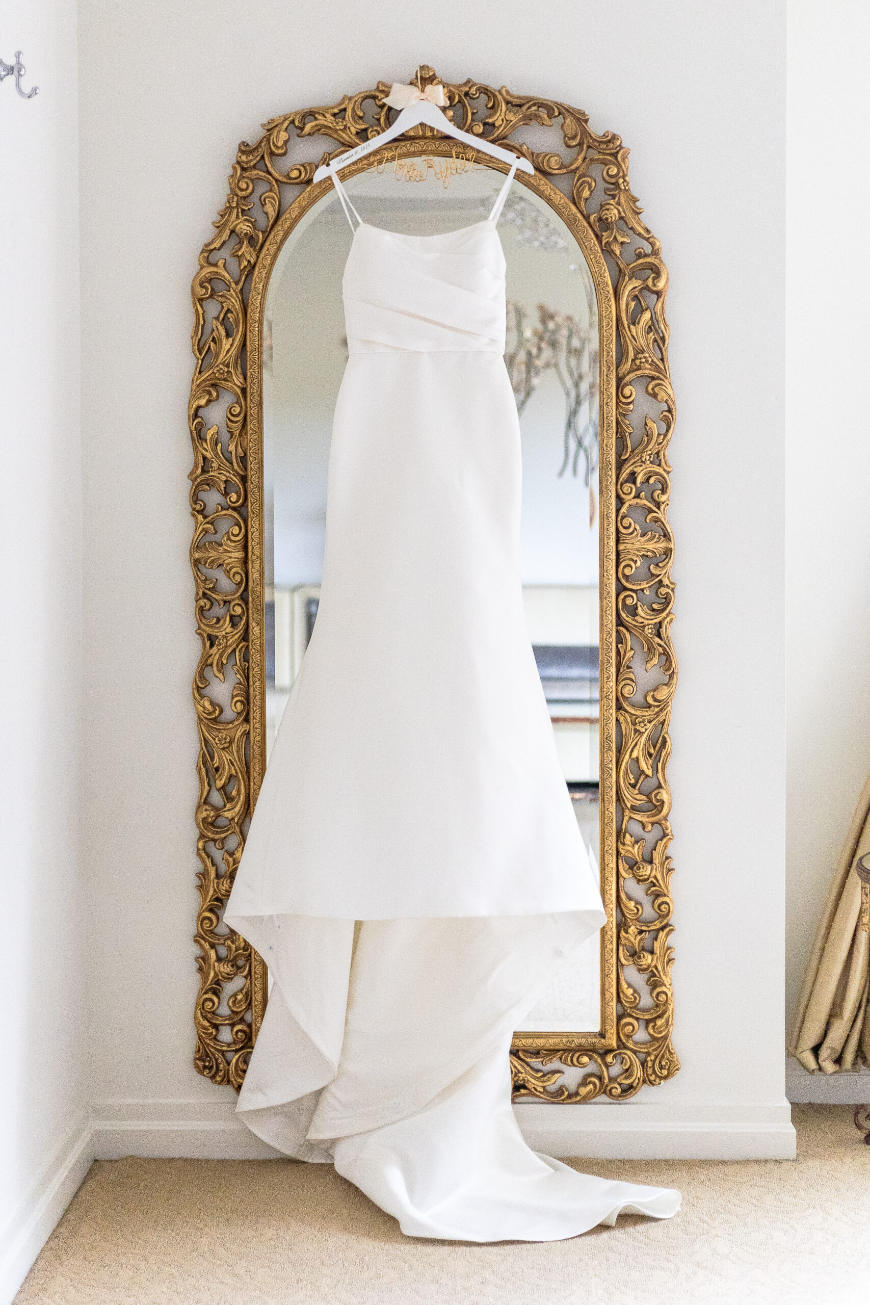 NJ bride satin white wedding dress