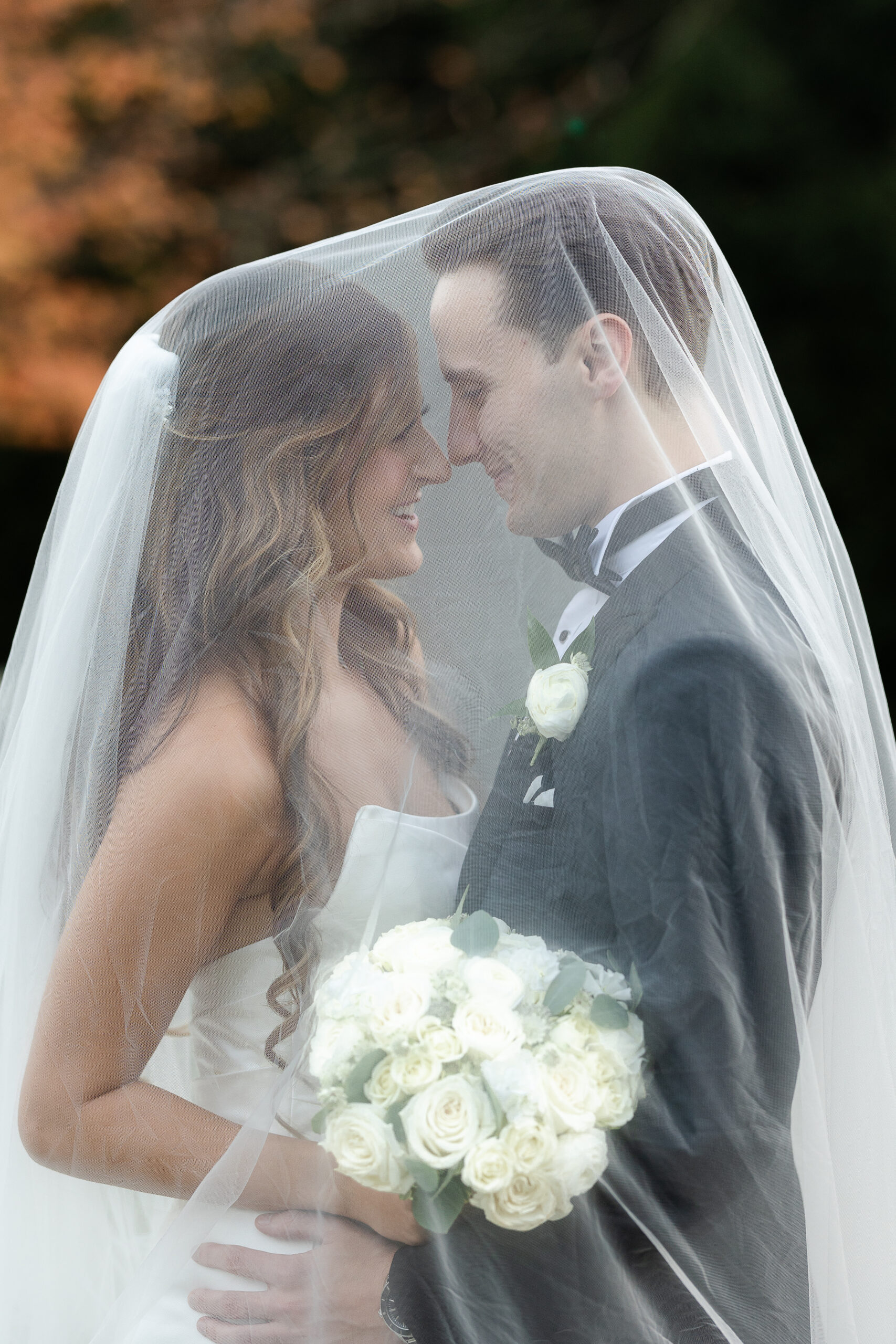 Bride and Groom Under the veil portraits at The Grove