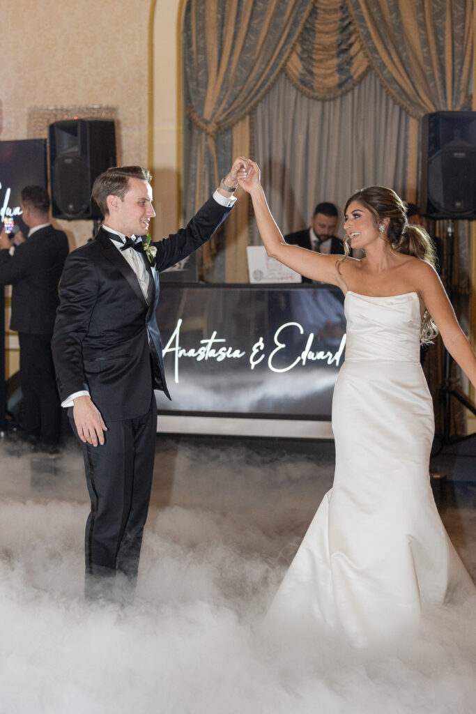 Bride and groom first dance in NJ wedding venue