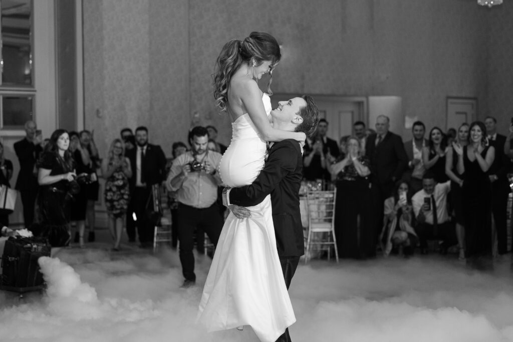 Bride and groom first dance in NJ wedding venue