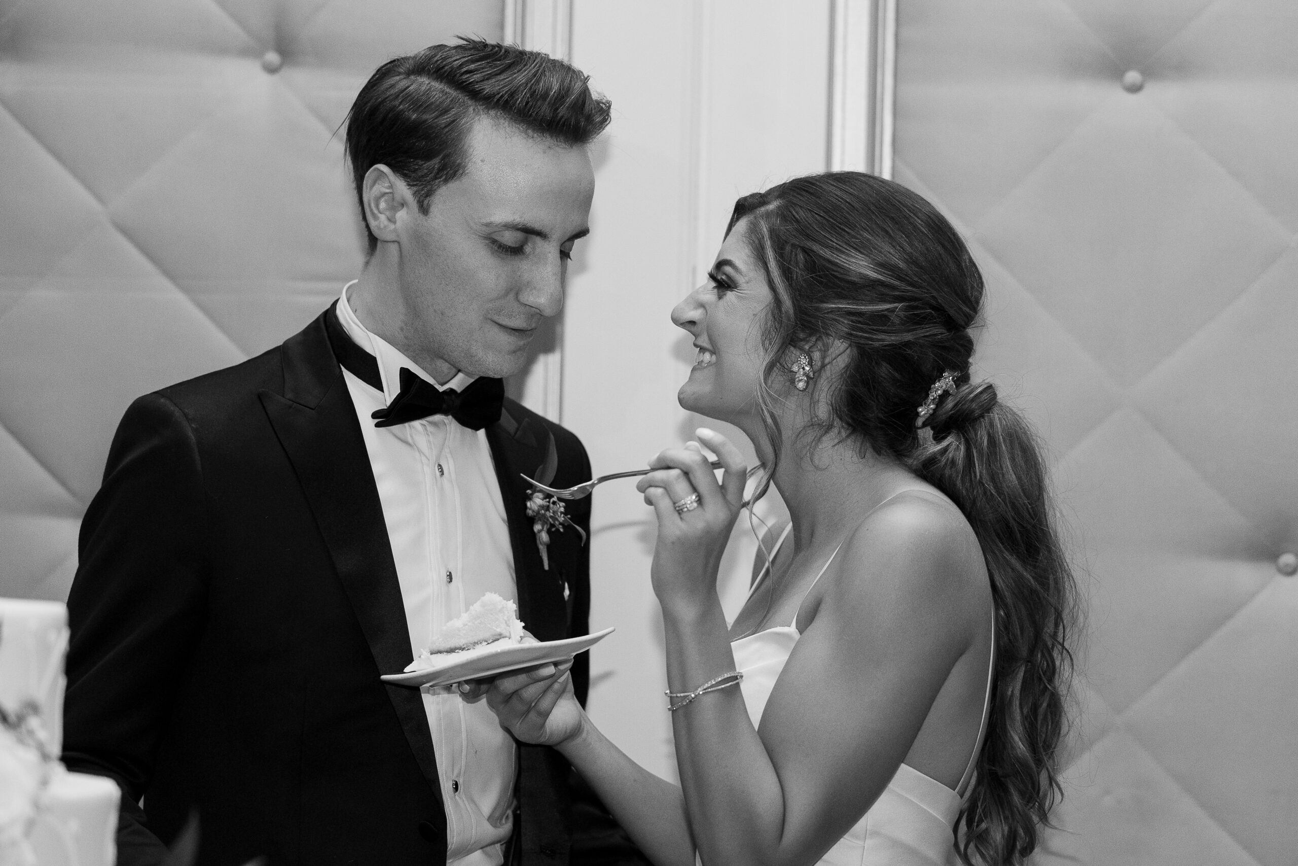 Bride and groom cake cutting