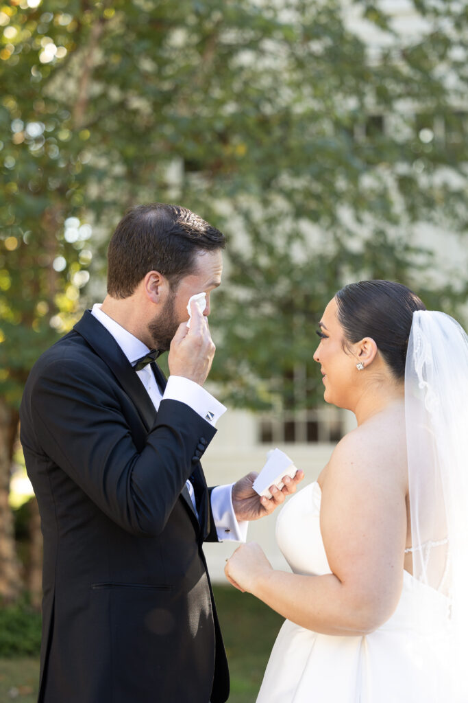 NJ bride and groom reading vows