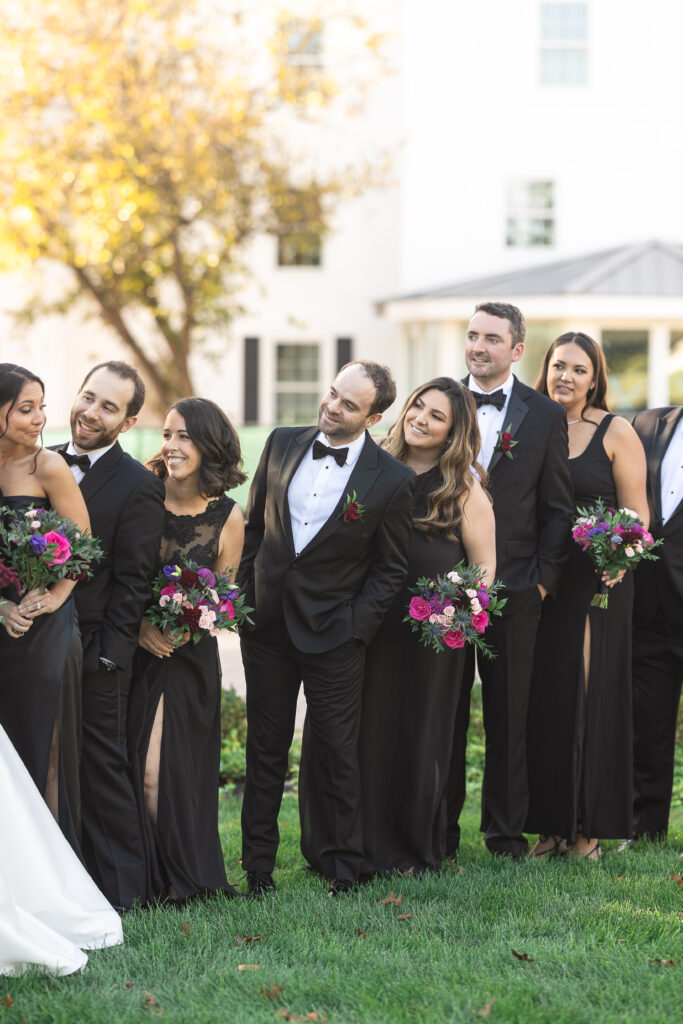 NJ bride and groom with wedding party at Ryland Inn
