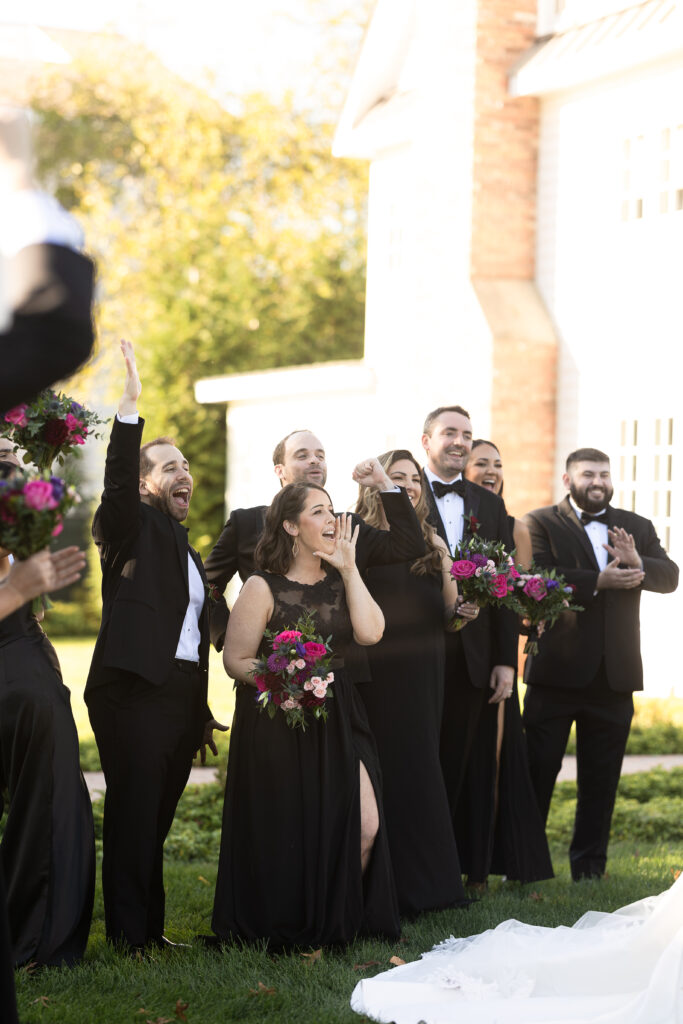 NJ bride and groom with wedding party at Ryland Inn