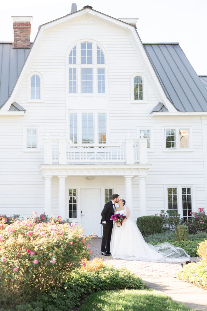 NJ bride and groom in front of The Cottage