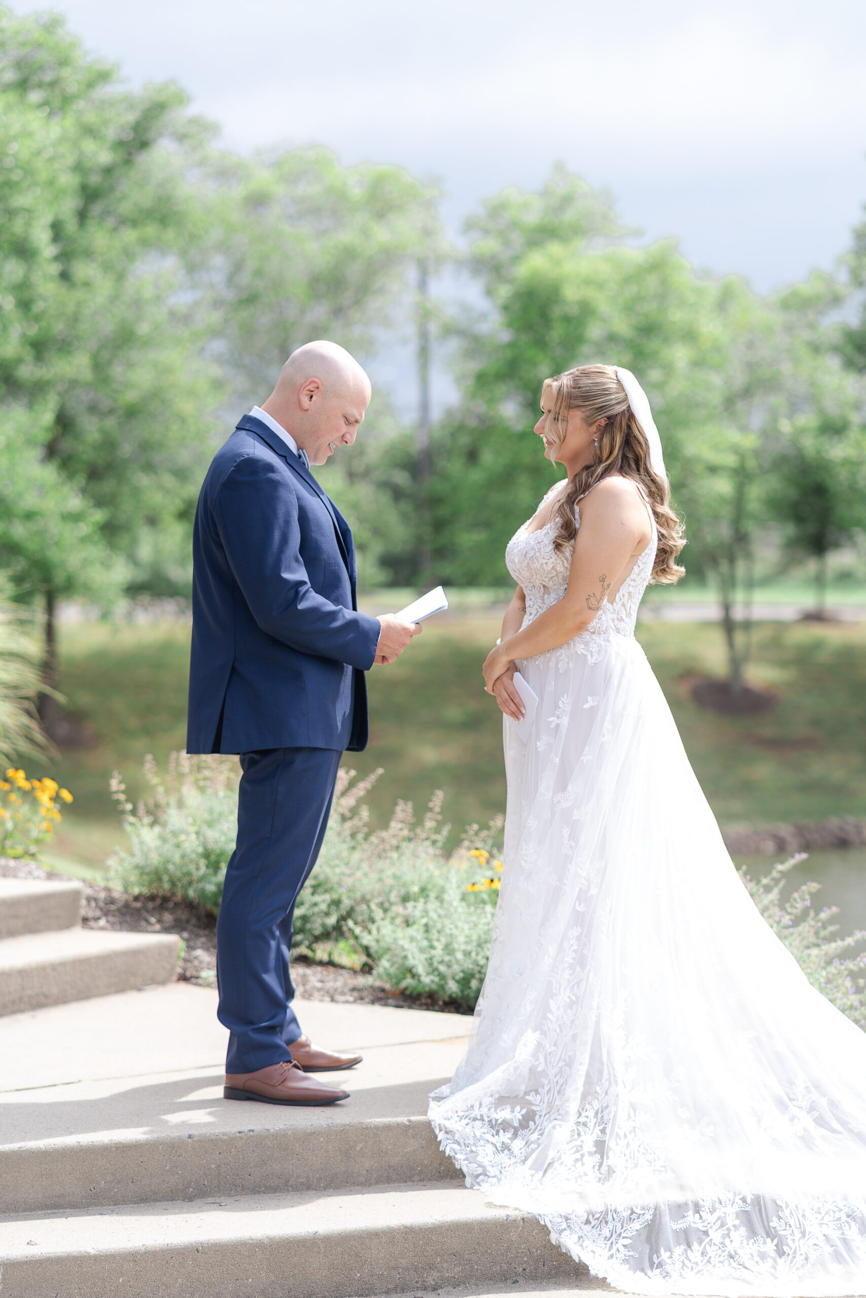 NJ Bride and Groom reading private vows to each other