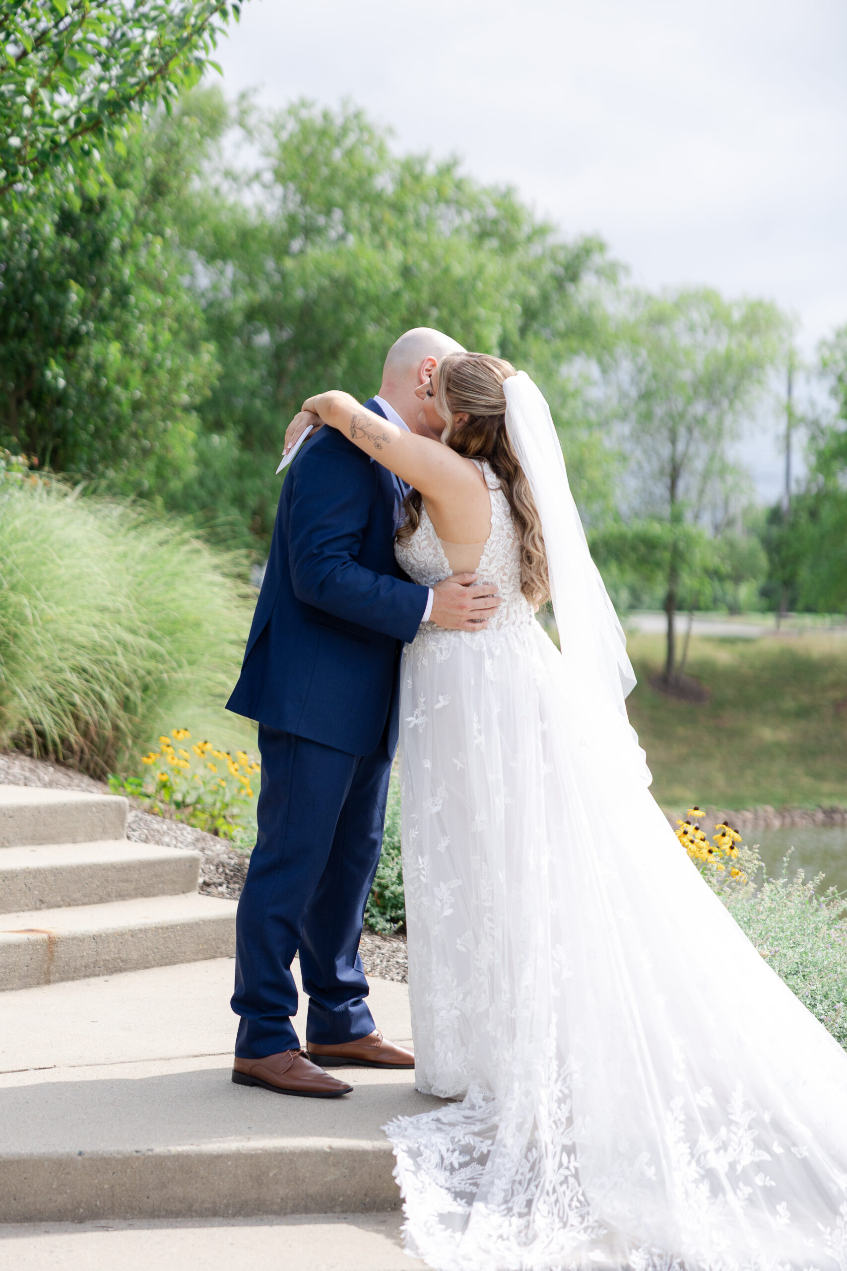 Bride and groom sharing an intimate moment at first look