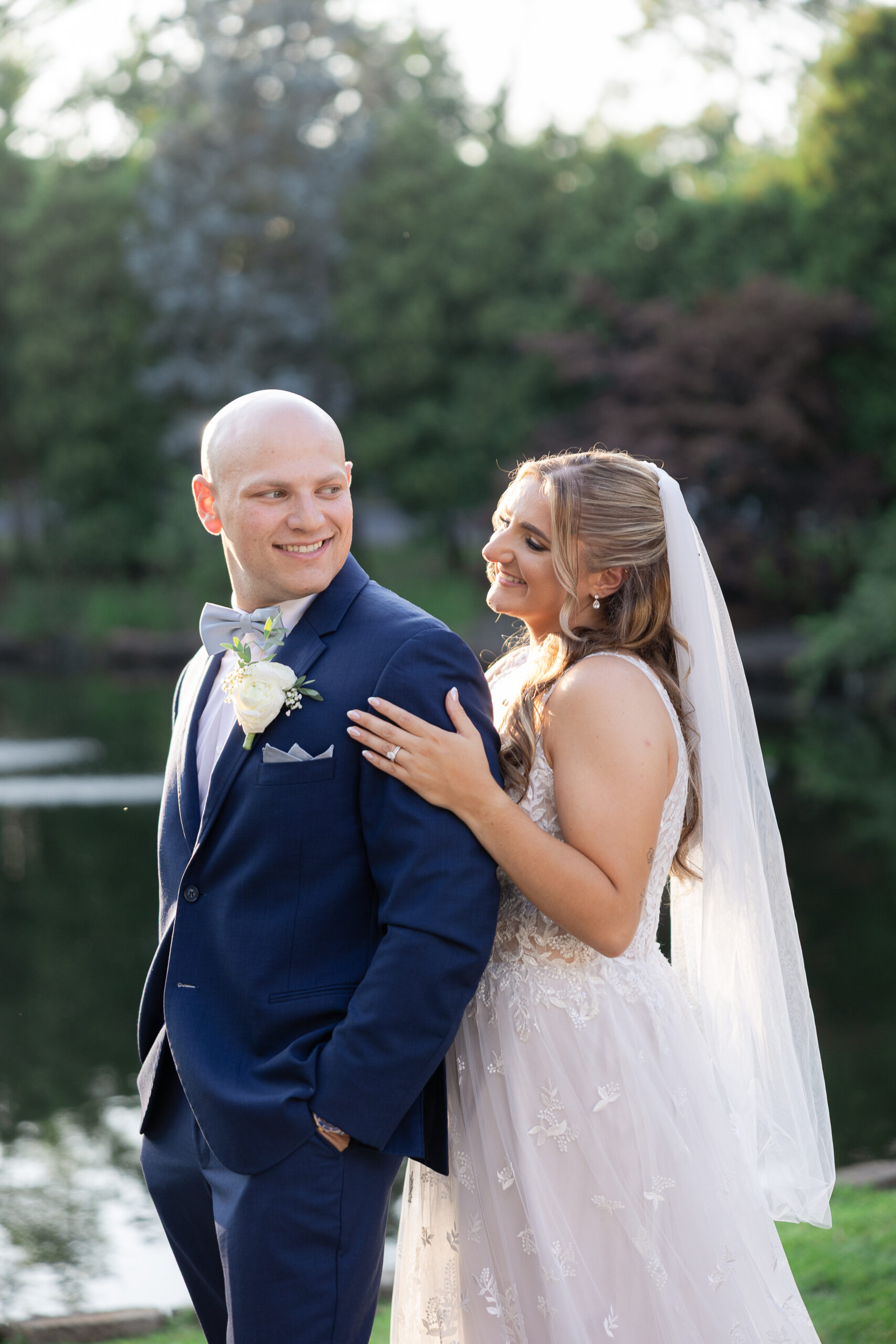 Elegant garden portraits at Bridgewater Manor wedding