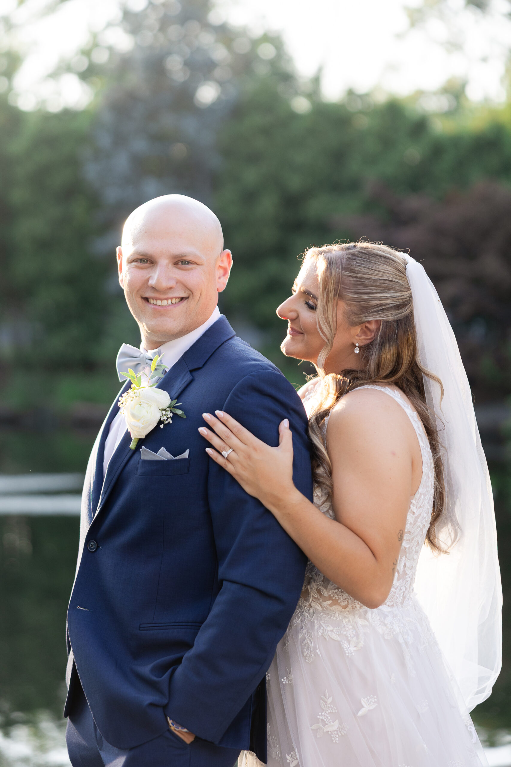 Elegant garden portraits at Bridgewater Manor wedding