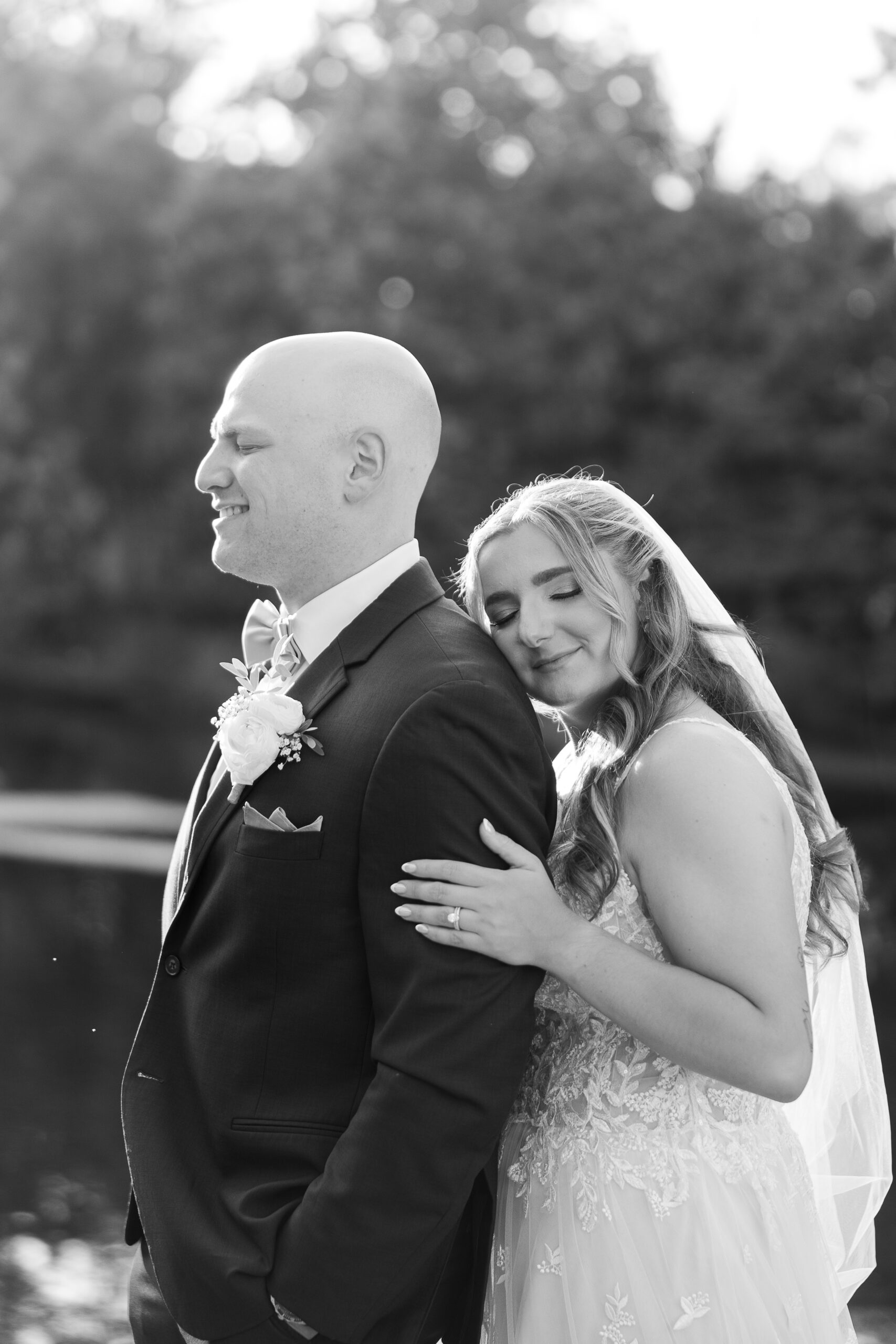 Golden hour sunset wedding portraits at Bridgewater Manor wedding garden