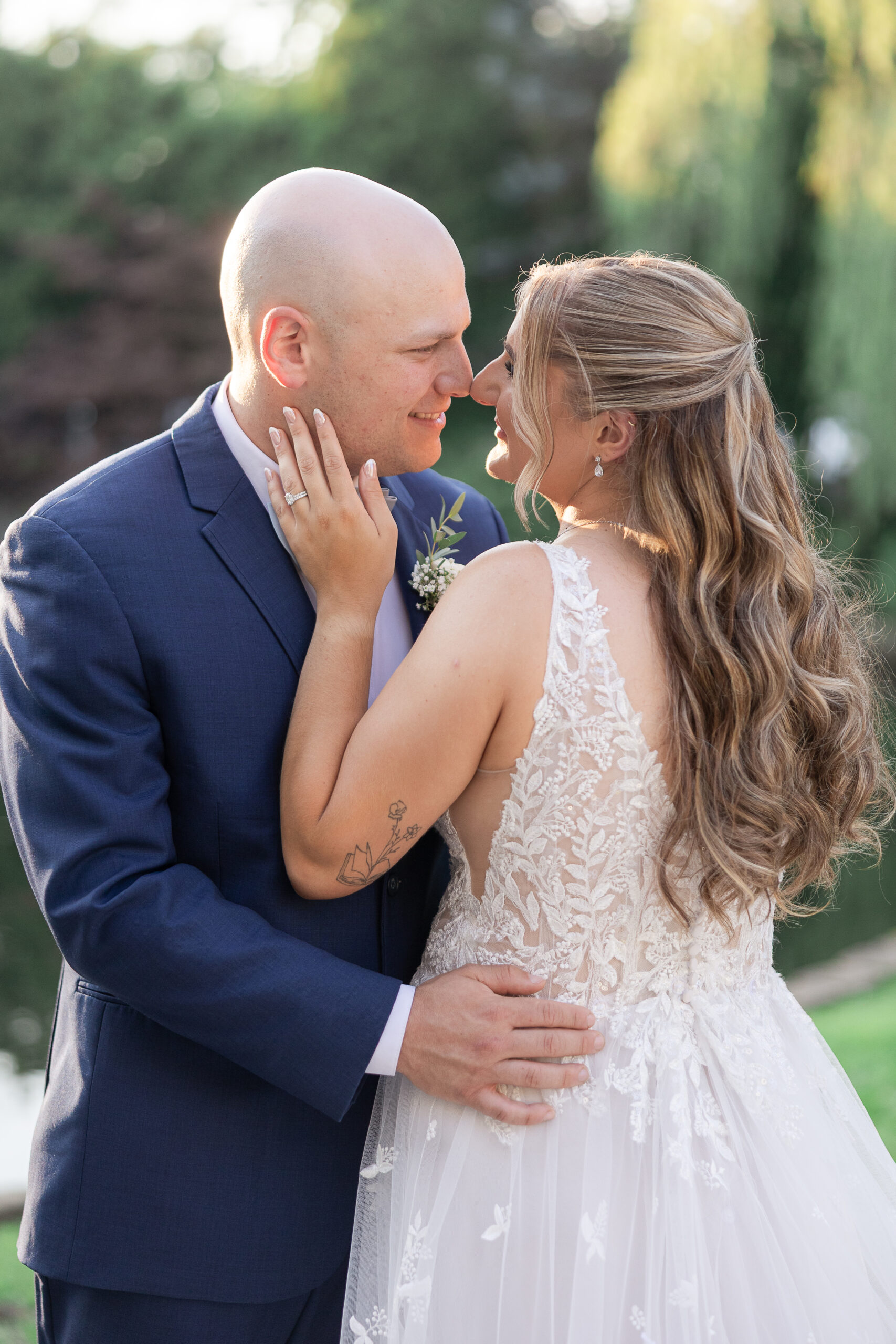 Golden hour sunset wedding portraits at Bridgewater Manor wedding garden