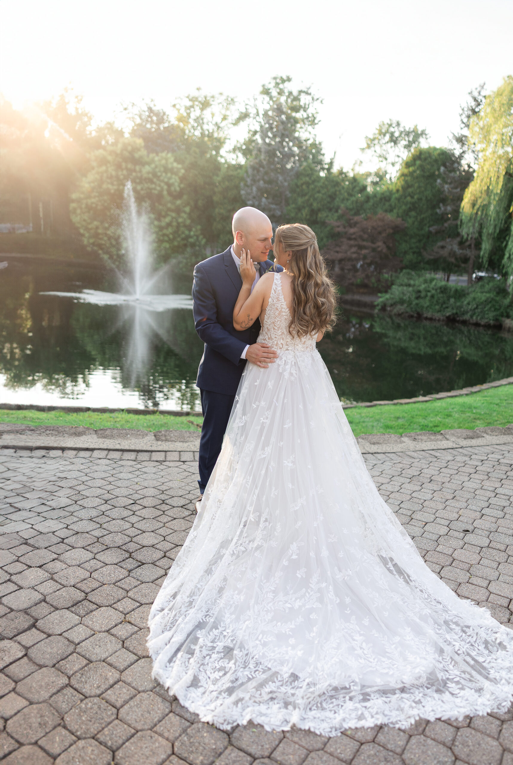 Golden hour sunset wedding portraits at Bridgewater Manor wedding garden