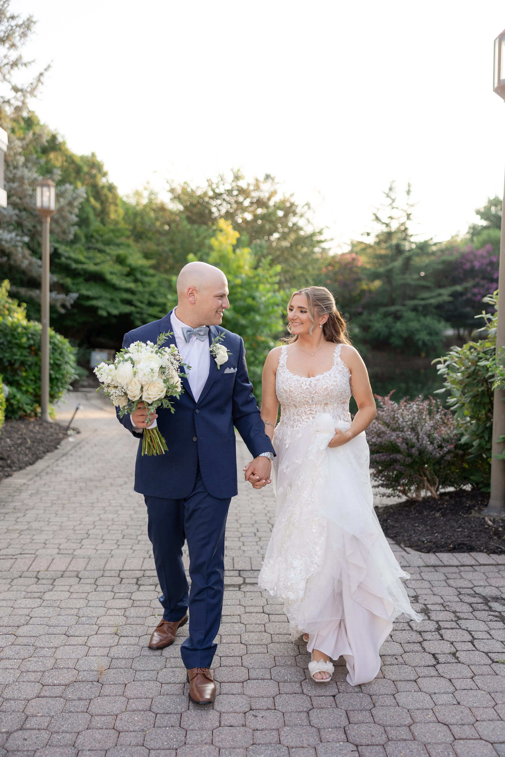 Golden hour sunset wedding portraits at Bridgewater Manor wedding garden