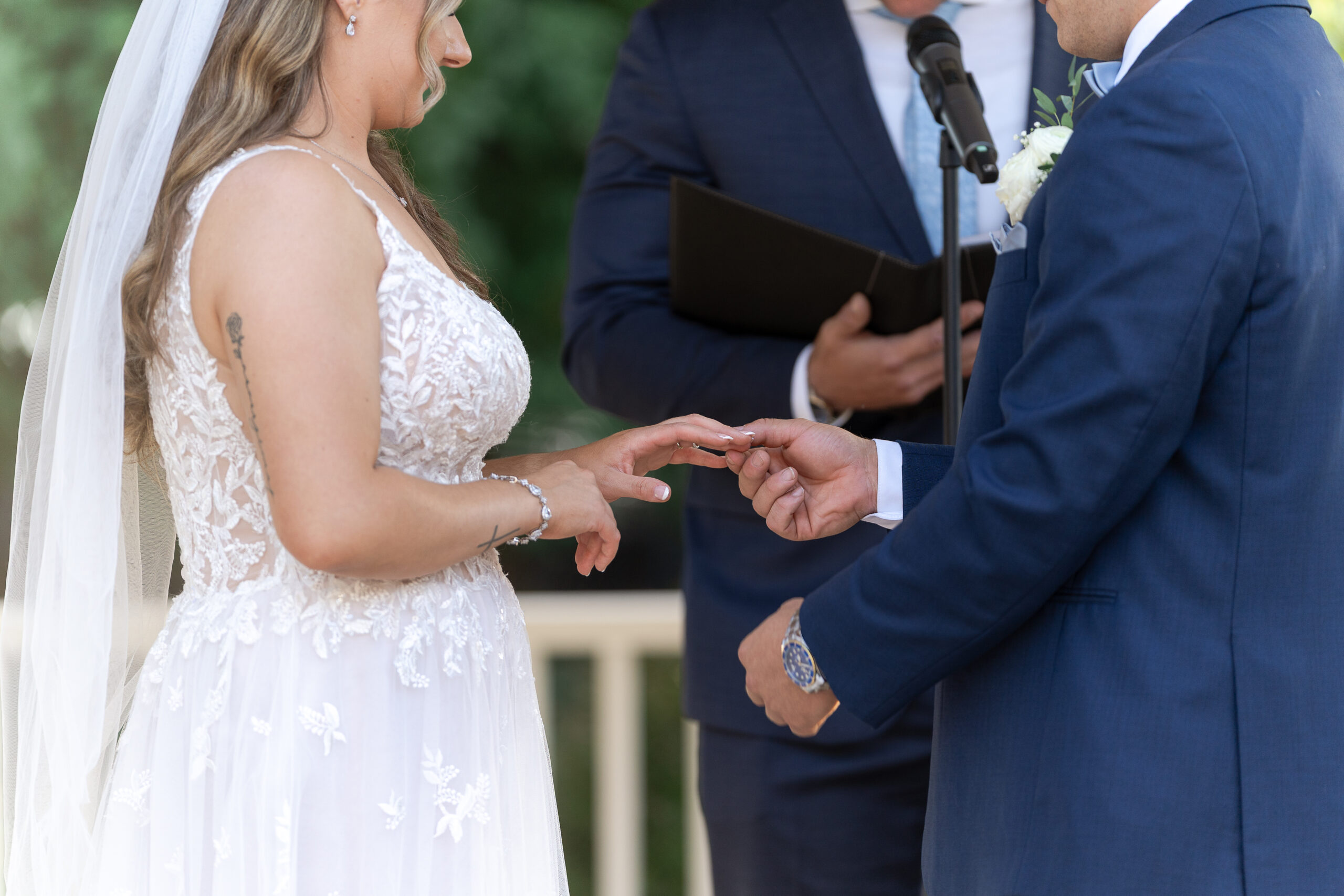 NJ Bridgewater Manor wedding ceremony outdoor ring exchange