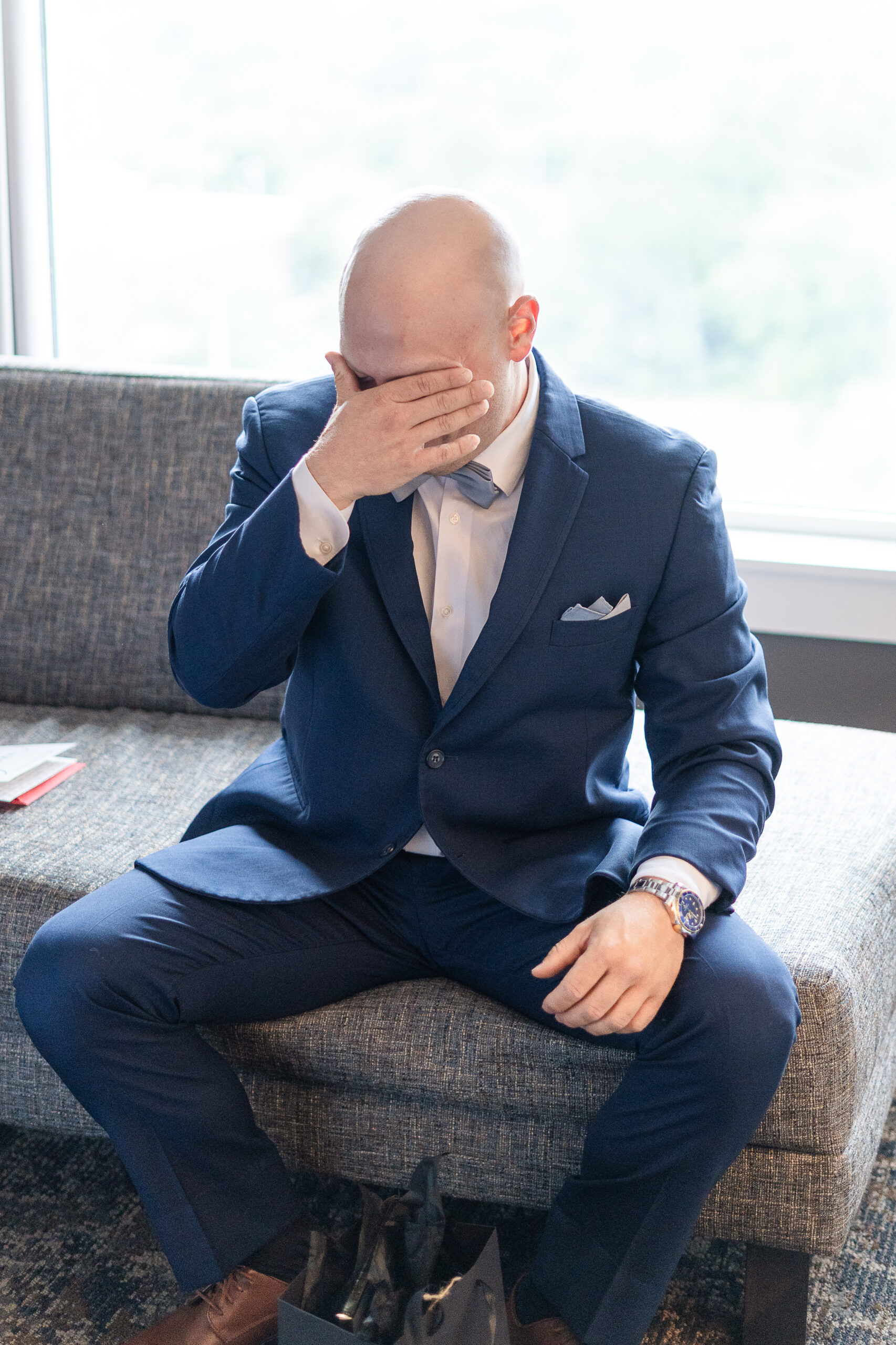 NJ Groom crying at Bridgewater Marriott