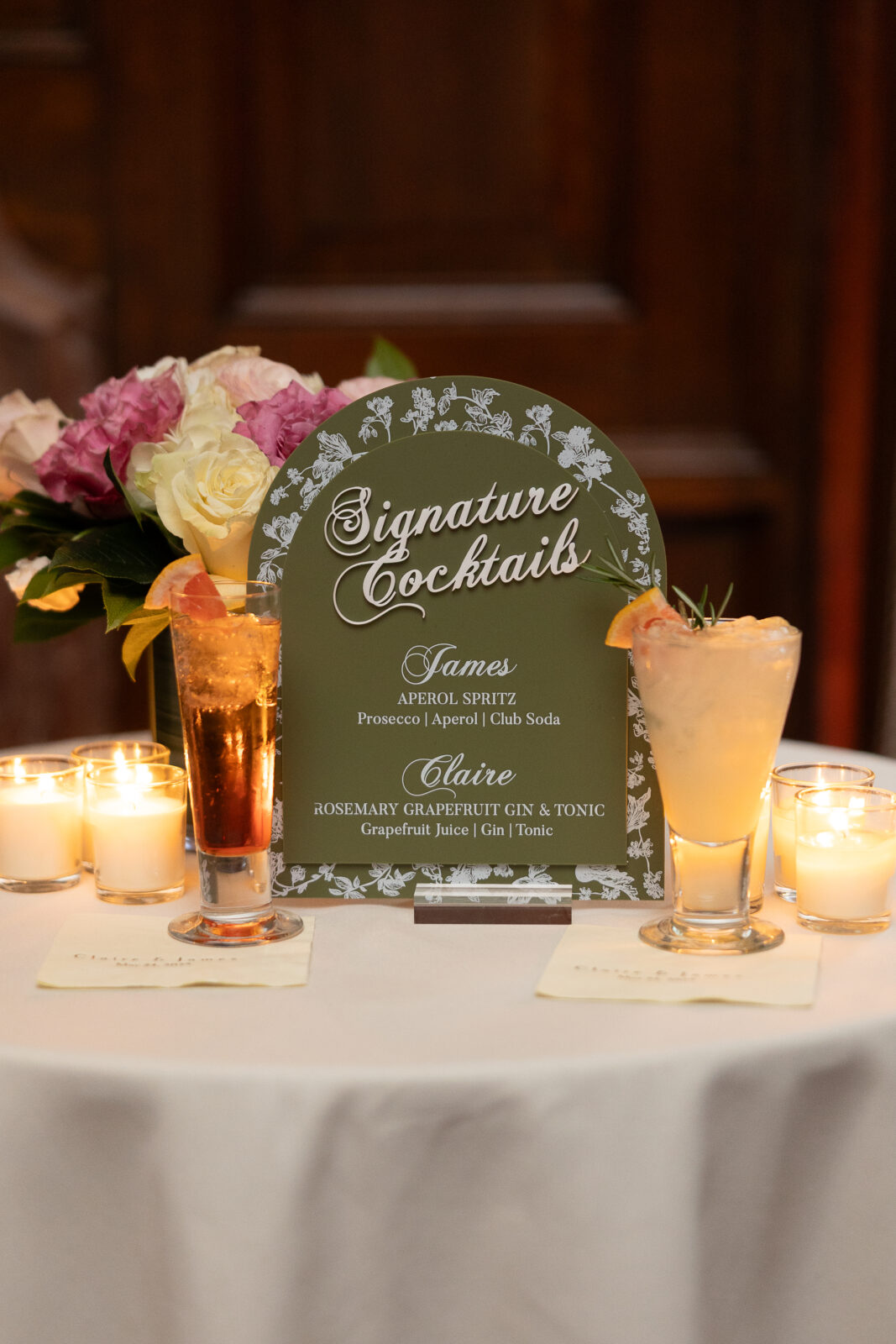 NYC wedding signature drinks at Harold Pratt House