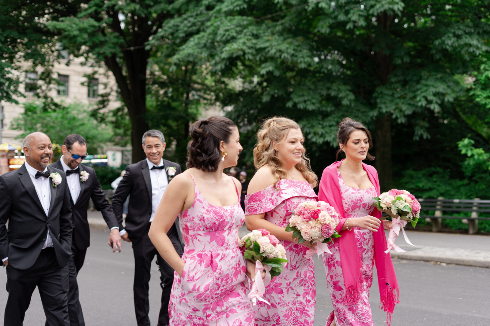 Wedding Party walking through Central Park