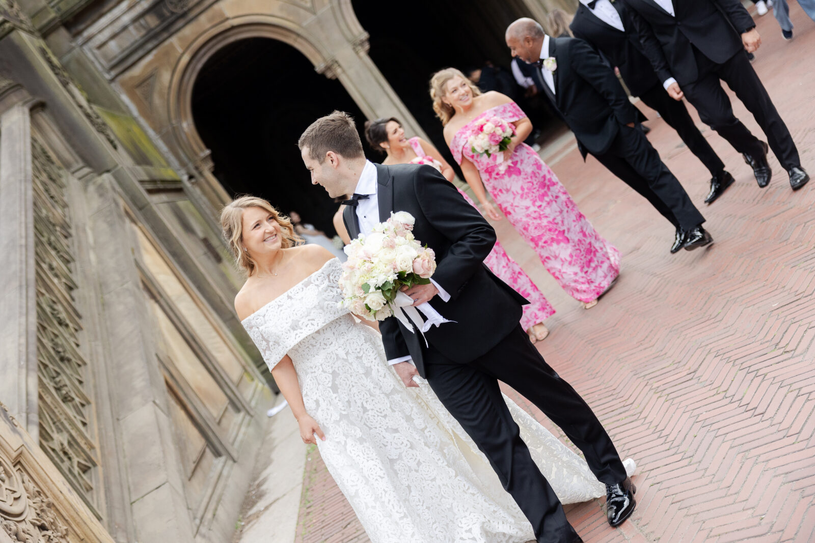 NYC Wedding Party at Bethesda Terrace Central Park