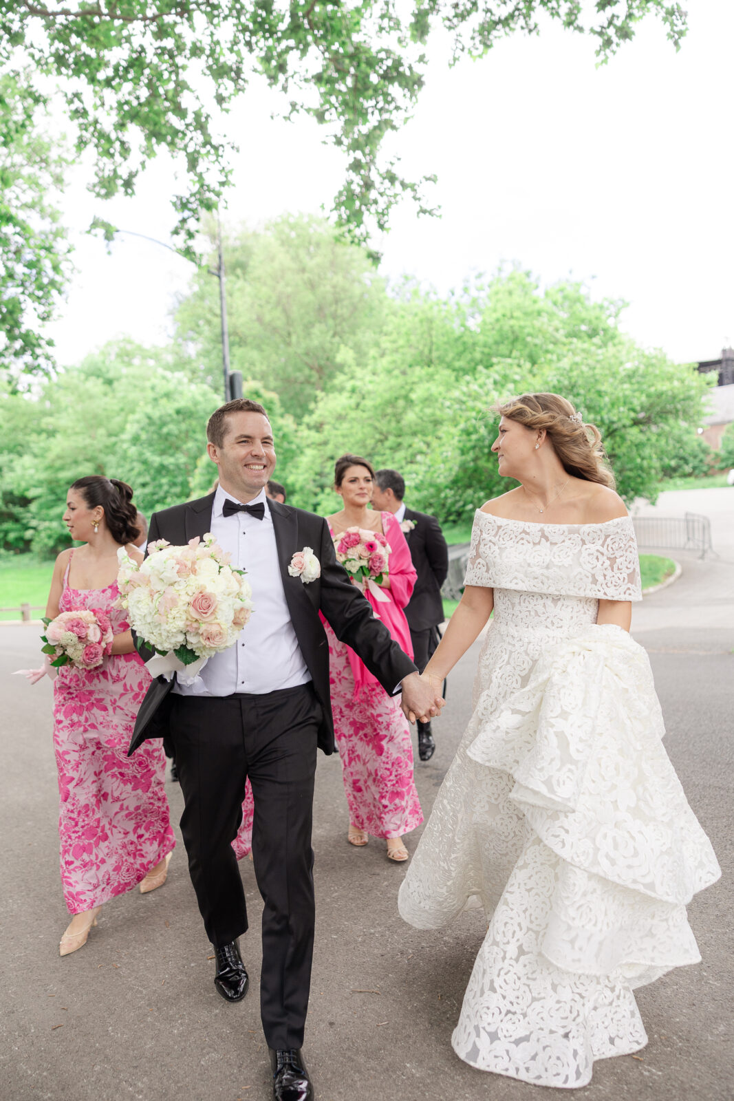 Wedding Party walking through Central Park