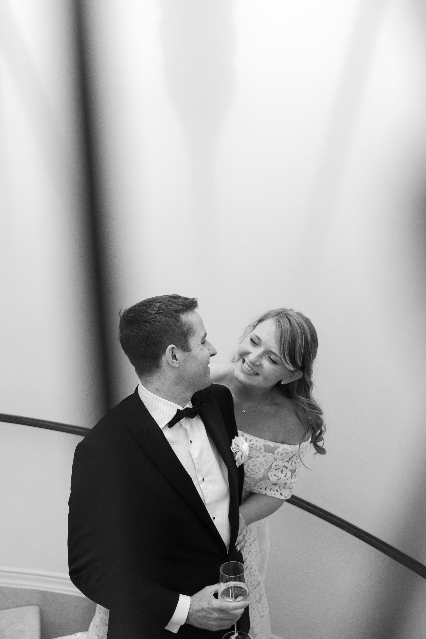 Harold Pratt House wedding portraits at staircase