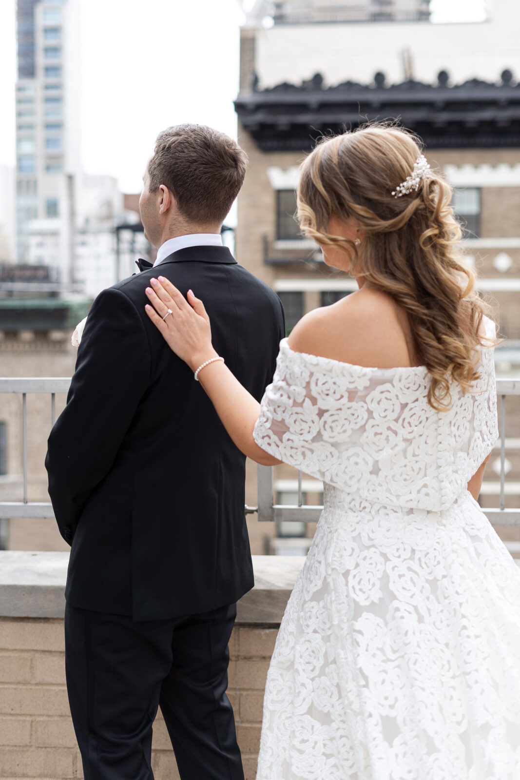 Bride and groom first look at Loews Regency Hotel