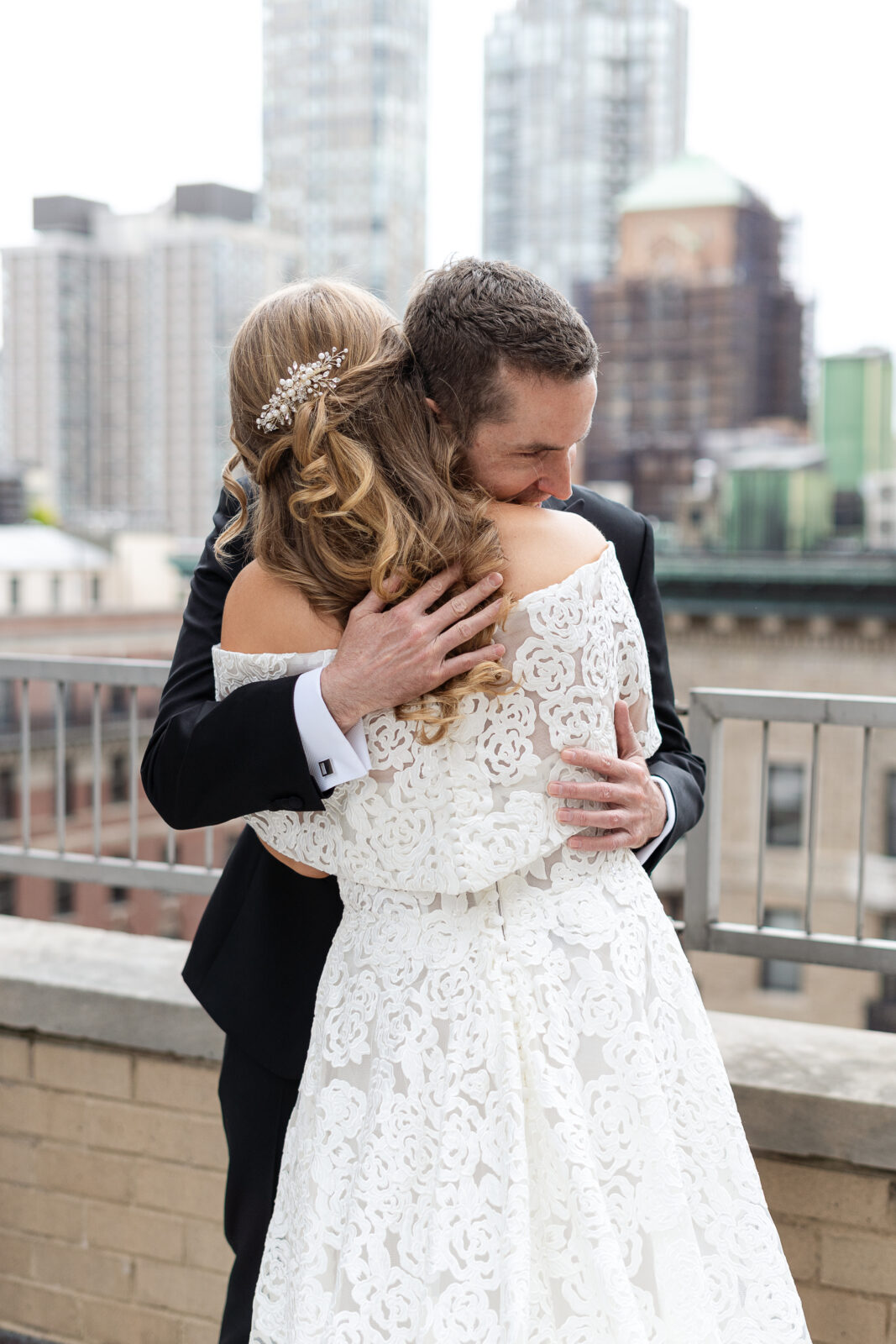 Bride and groom first look at Loews Regency Hotel