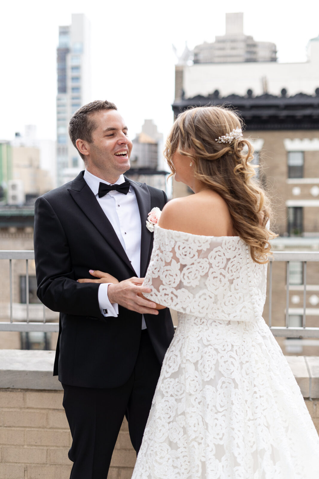 Bride and groom first look at Loews Regency Hotel