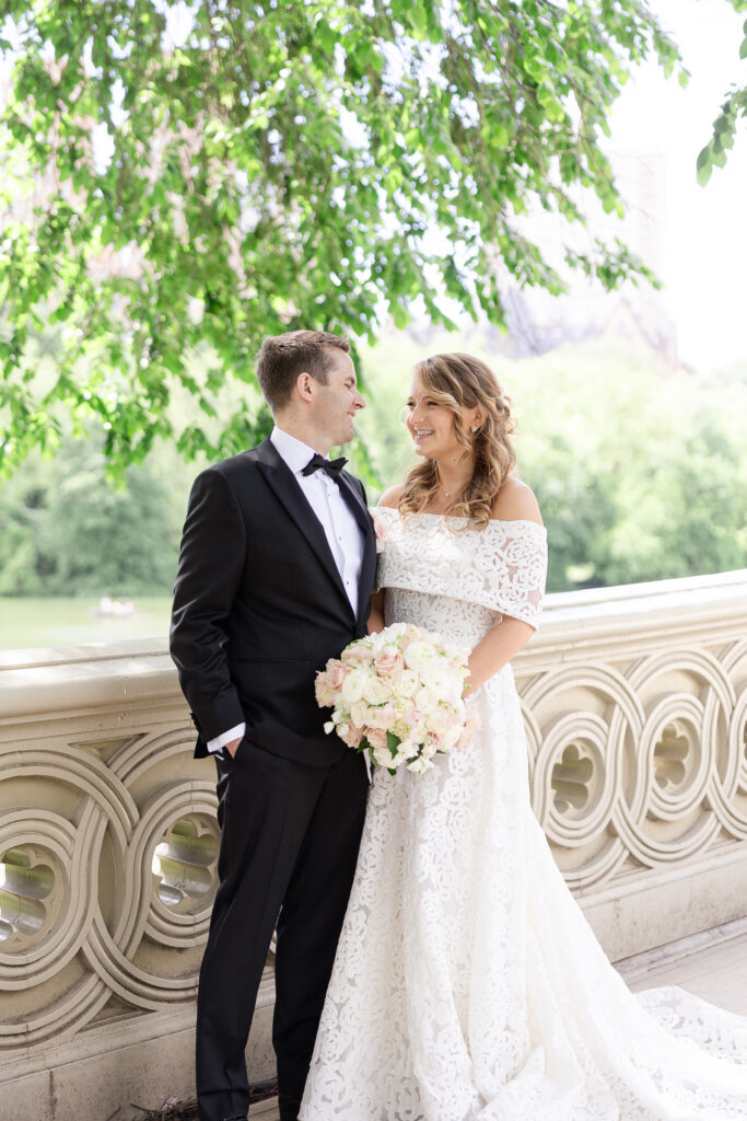 Wedding party portraits at Central Park Bow Bridge