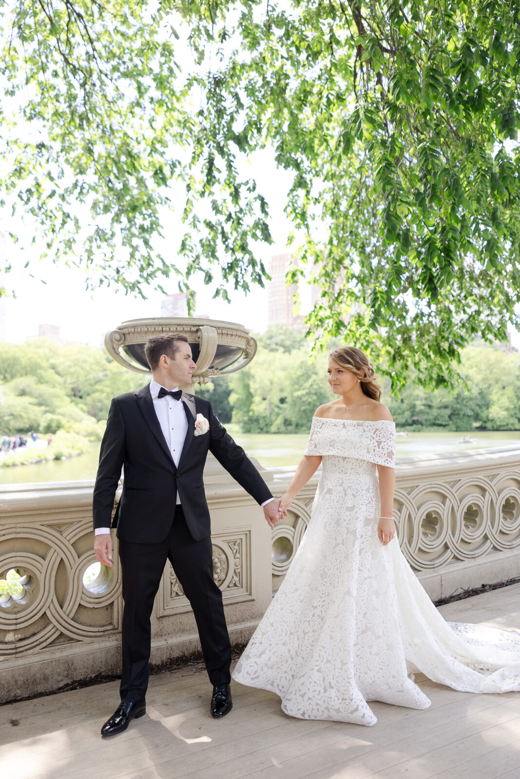 Bow Bridge Wedding Portraits with Bride and Groom