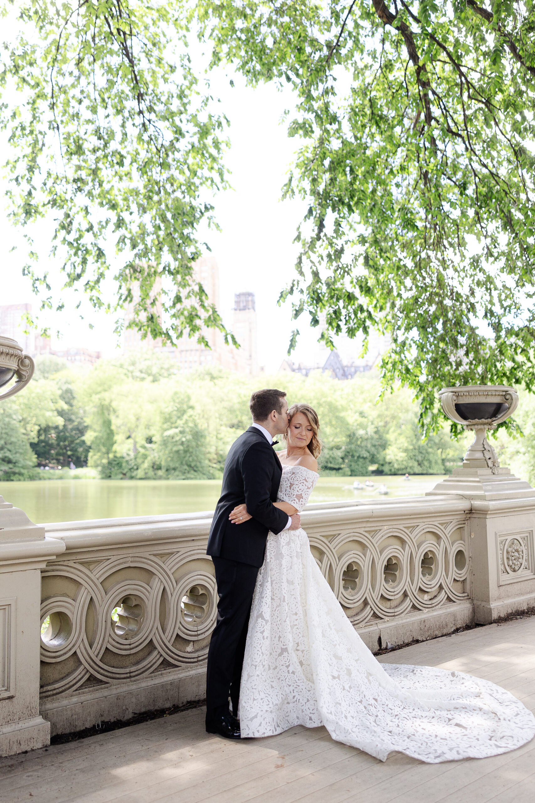 Wedding party portraits at Central Park Bow Bridge