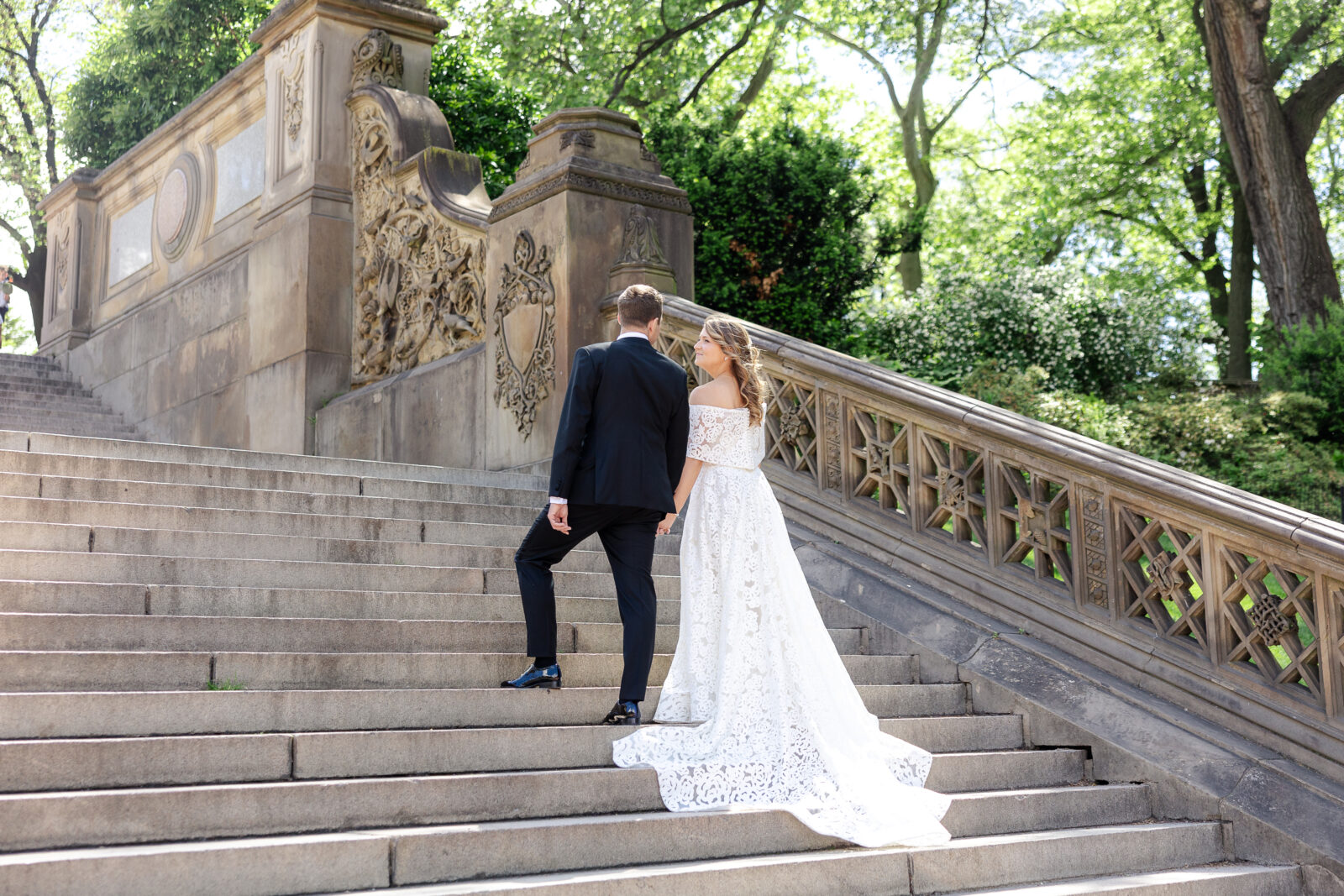 Bethesda Terrace Staircase Wedding Portraits