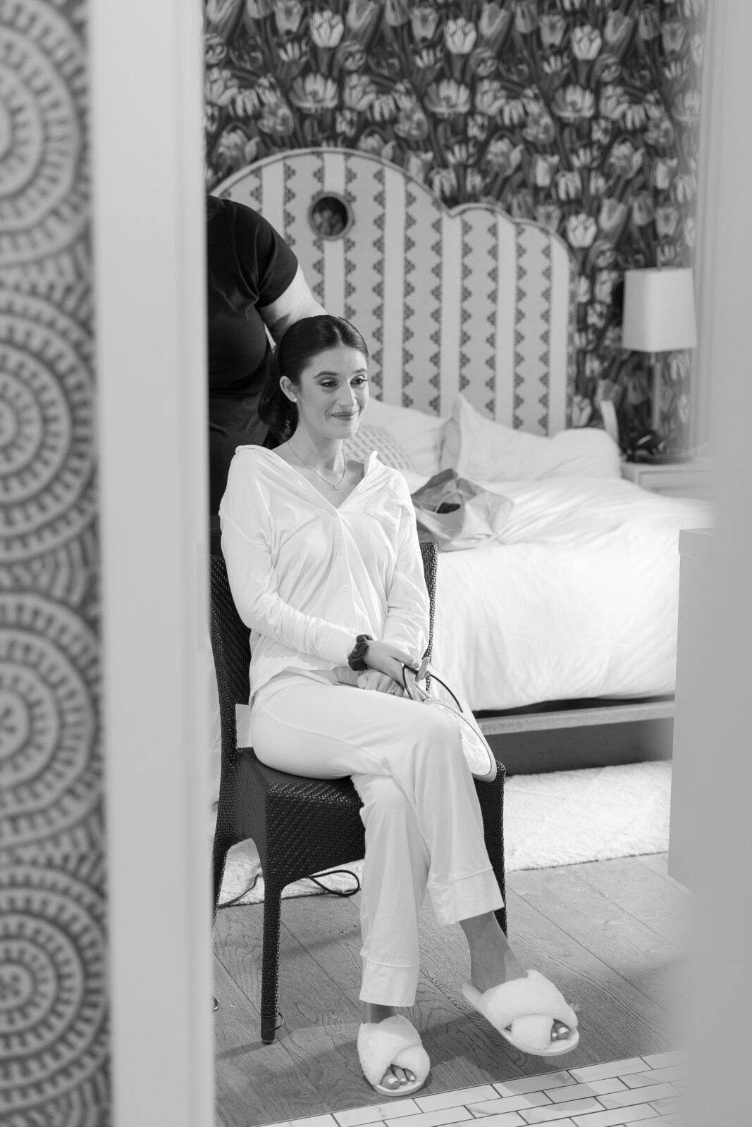 Bride getting hair and make up done